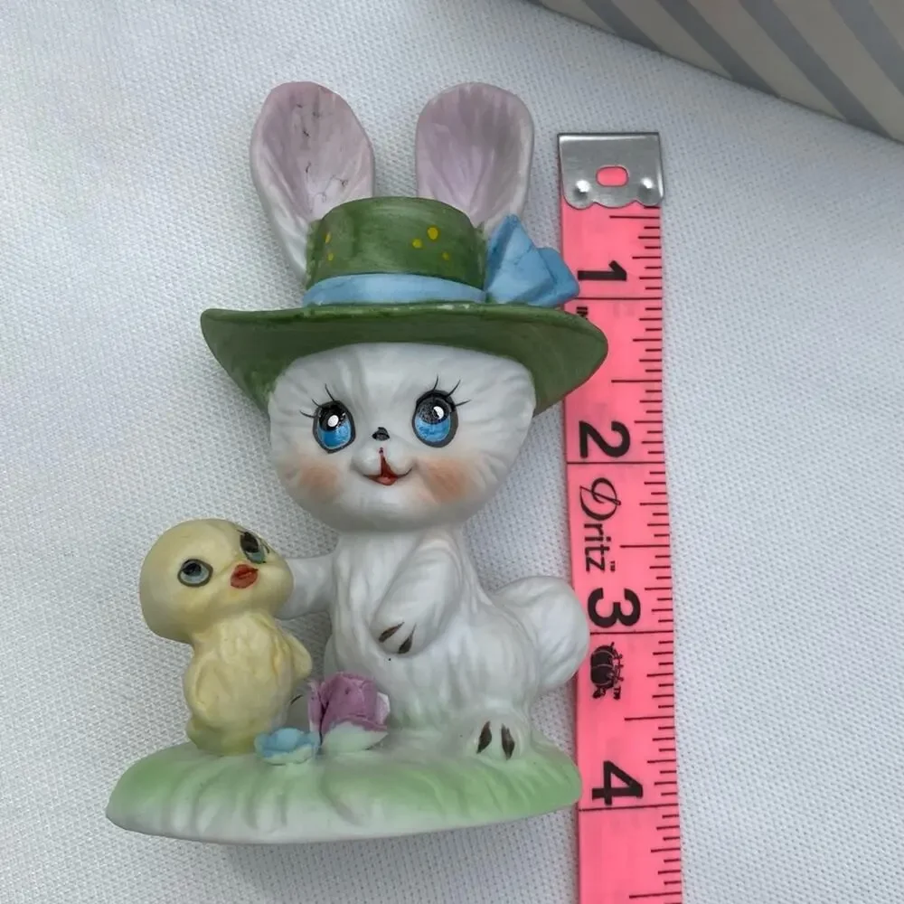 Cute Bunny &‎ Chick White Bisque Easter Figurine